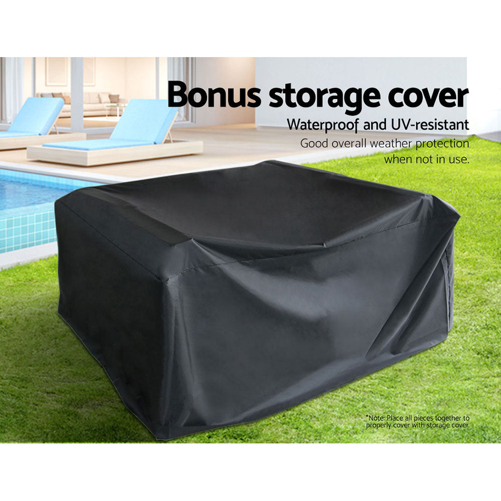 Gardeon 4PCS Outdoor Sofa Set with Storage Cover Wicker Harp Chair Table Grey-Outdoor Furniture Sets-PEROZ Accessories