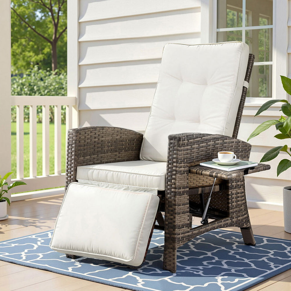 Gardeon Outdoor Recliner Chairs Sun lounge Wicker Lounger Patio Furniture Adjustable Brown-Furniture &gt; Outdoor &gt; Outdoor Chairs-PEROZ Accessories