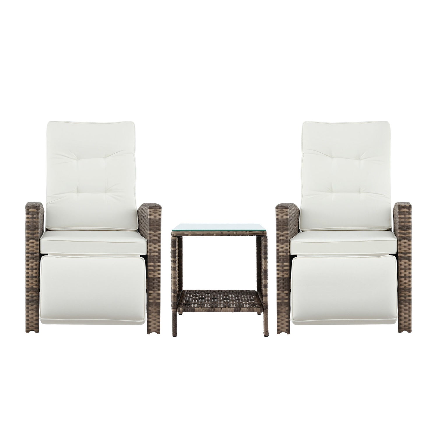 Gardeon 3PC Outdoor Bistro Set Recliner Chairs Table Sun lounge Patio Furniture Wicker Adjustable-Furniture > Outdoor > Outdoor Chairs-PEROZ Accessories