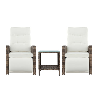 Gardeon 3PC Outdoor Bistro Set Recliner Chairs Table Sun lounge Patio Furniture Wicker Adjustable-Furniture > Outdoor > Outdoor Chairs-PEROZ Accessories