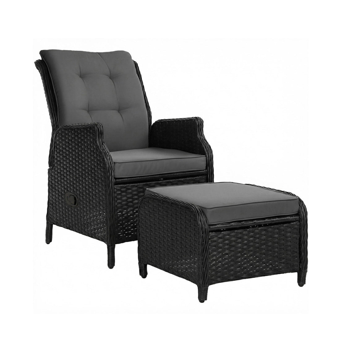 Gardeon Recliner Chair Sun lounge Wicker Lounger Outdoor Furniture Patio Adjustable Black-Sun Lounges-PEROZ Accessories