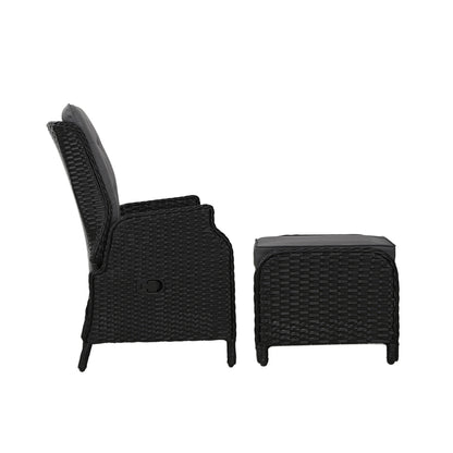 Gardeon Recliner Chair Sun lounge Wicker Lounger Outdoor Furniture Patio Adjustable Black-Sun Lounges-PEROZ Accessories
