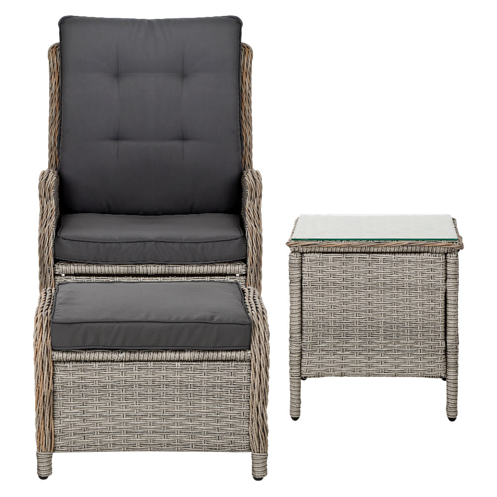 Gardeon 5PC Recliner Chairs Table Sun lounge Wicker Outdoor Furniture Adjustable Grey-Furniture &gt; Outdoor &gt; Outdoor Chairs-PEROZ Accessories