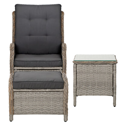 Gardeon 5PC Recliner Chairs Table Sun lounge Wicker Outdoor Furniture Adjustable Grey-Furniture &gt; Outdoor &gt; Outdoor Chairs-PEROZ Accessories