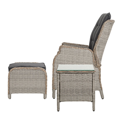 Gardeon 5PC Recliner Chairs Table Sun lounge Wicker Outdoor Furniture Adjustable Grey-Furniture &gt; Outdoor &gt; Outdoor Chairs-PEROZ Accessories