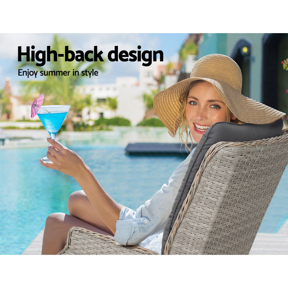 Gardeon 5PC Recliner Chairs Table Sun lounge Wicker Outdoor Furniture Adjustable Grey-Furniture &gt; Outdoor &gt; Outdoor Chairs-PEROZ Accessories