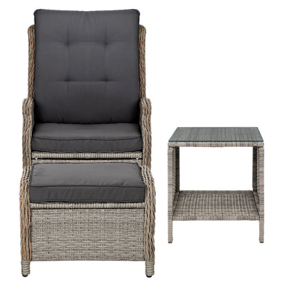 Gardeon 5PC Recliner Chairs Table Sun lounge Wicker Outdoor Furniture Adjustable Grey-Furniture > Outdoor > Outdoor Chairs-PEROZ Accessories
