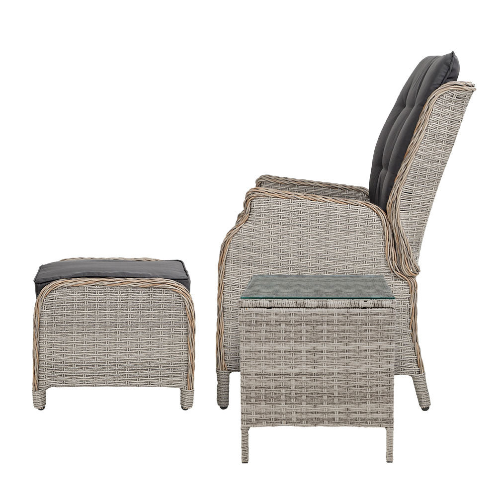 Gardeon 5PC Recliner Chairs Table Sun lounge Wicker Outdoor Furniture Adjustable Grey-Furniture > Outdoor > Outdoor Chairs-PEROZ Accessories