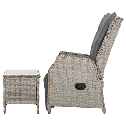 Gardeon 3PC Recliner Chairs Table Sun lounge Outdoor Furniture Wicker Adjustable Grey-Furniture &gt; Outdoor &gt; Outdoor Chairs-PEROZ Accessories
