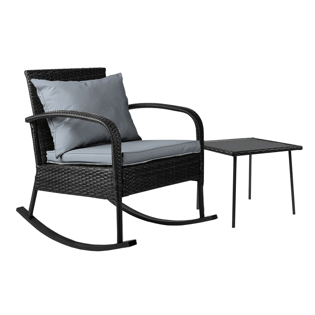 Gardeon 2PC Rocking Chair Table Wicker Outdoor Furniture Patio Lounge Setting-Outdoor Rocking Chairs-PEROZ Accessories