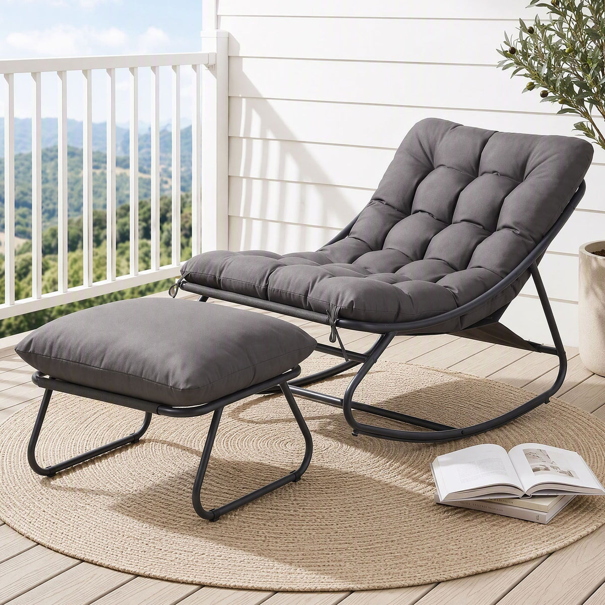 Gardeon Rocking Chair with Footrest Mesh Seat Cushion Outdoor Chairs Grey-Furniture > Outdoor > Outdoor Chairs-PEROZ Accessories