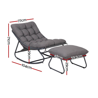 Gardeon Rocking Chair with Footrest Mesh Seat Cushion Outdoor Chairs Grey-Furniture > Outdoor > Outdoor Chairs-PEROZ Accessories