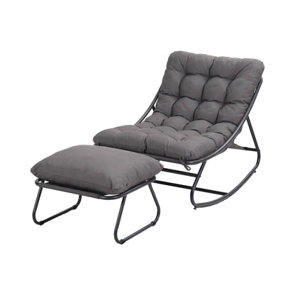 Gardeon Rocking Chair with Footrest Mesh Seat Cushion Outdoor Chairs Grey-Furniture > Outdoor > Outdoor Chairs-PEROZ Accessories