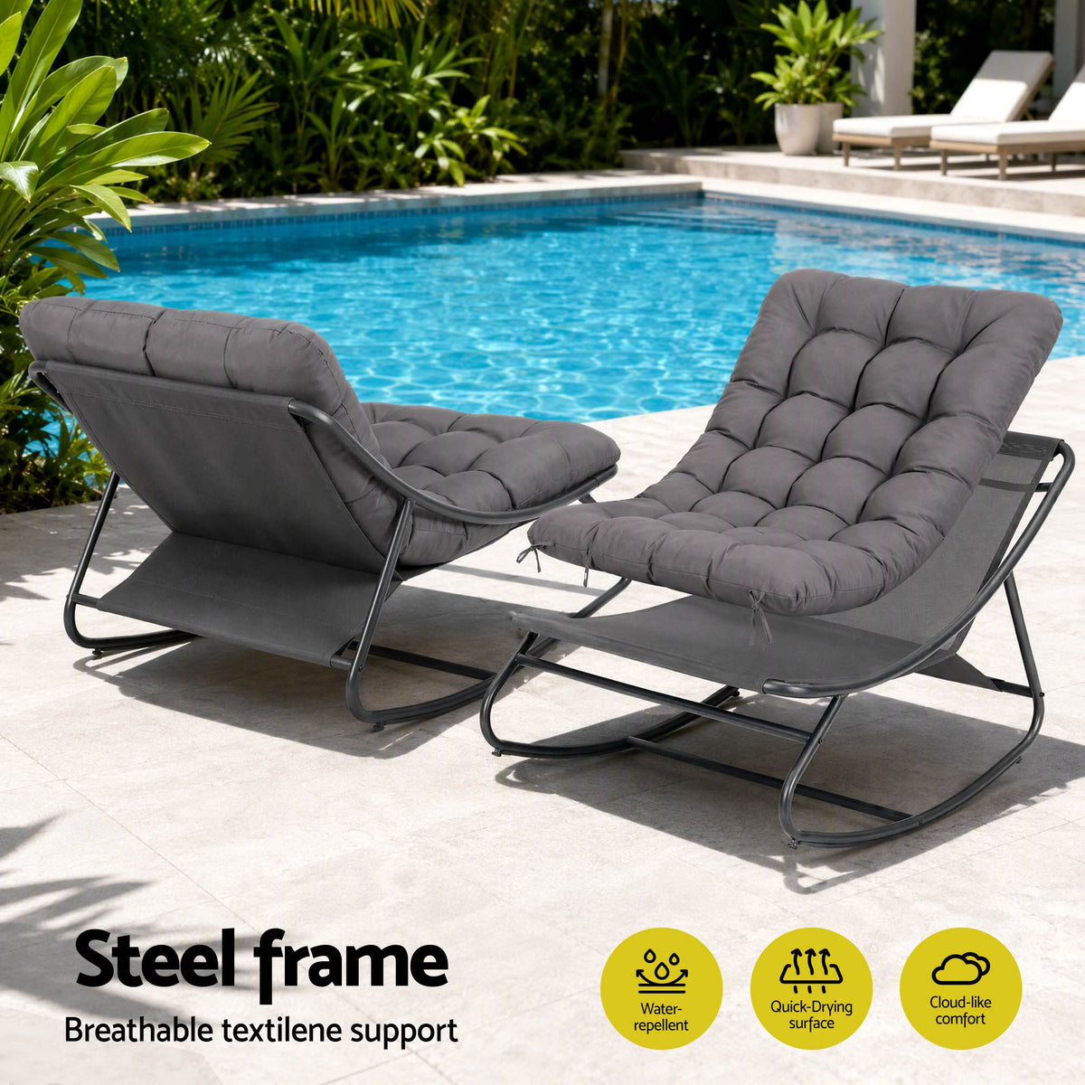 Gardeon Rocking Chair with Footrest Mesh Seat Cushion Outdoor Chairs Grey-Furniture > Outdoor > Outdoor Chairs-PEROZ Accessories