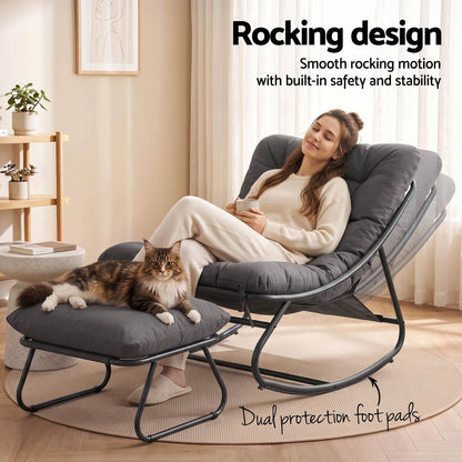 Gardeon Rocking Chair with Footrest Mesh Seat Cushion Outdoor Chairs Grey-Furniture > Outdoor > Outdoor Chairs-PEROZ Accessories