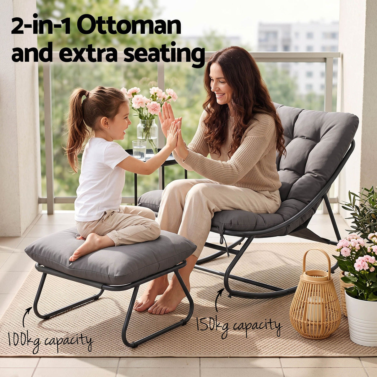 Gardeon Rocking Chair with Footrest Mesh Seat Cushion Outdoor Chairs Grey-Furniture > Outdoor > Outdoor Chairs-PEROZ Accessories