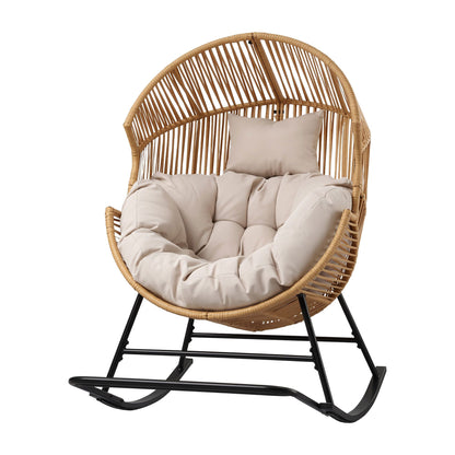 Gardeon Outdoor Egg Rocking Chair Rattan Lounger with Thick Cushion Patio Furniture Natural-Furniture > Outdoor > Outdoor Chairs-PEROZ Accessories