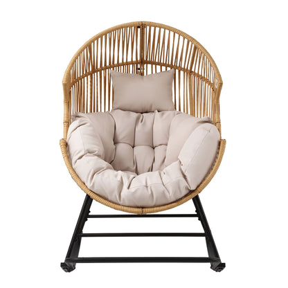 Gardeon Outdoor Egg Rocking Chair Rattan Lounger with Thick Cushion Patio Furniture Natural-Furniture > Outdoor > Outdoor Chairs-PEROZ Accessories