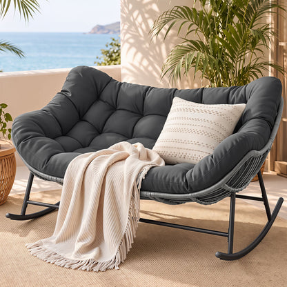 Gardeon Outdoor Rocking Chair Loveseat Wicker 2 Seater Cushion Patio Furniture Grey