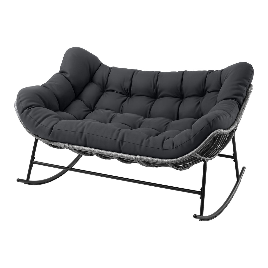 Gardeon Outdoor Rocking Chair Loveseat Wicker 2 Seater Cushion Patio Furniture Grey-Furniture > Outdoor > Outdoor Chairs-PEROZ Accessories