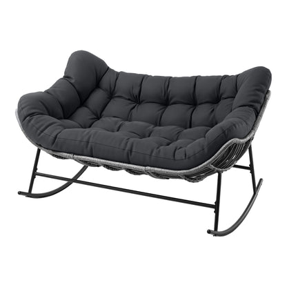 Gardeon Outdoor Rocking Chair Loveseat Wicker 2 Seater Cushion Patio Furniture Grey