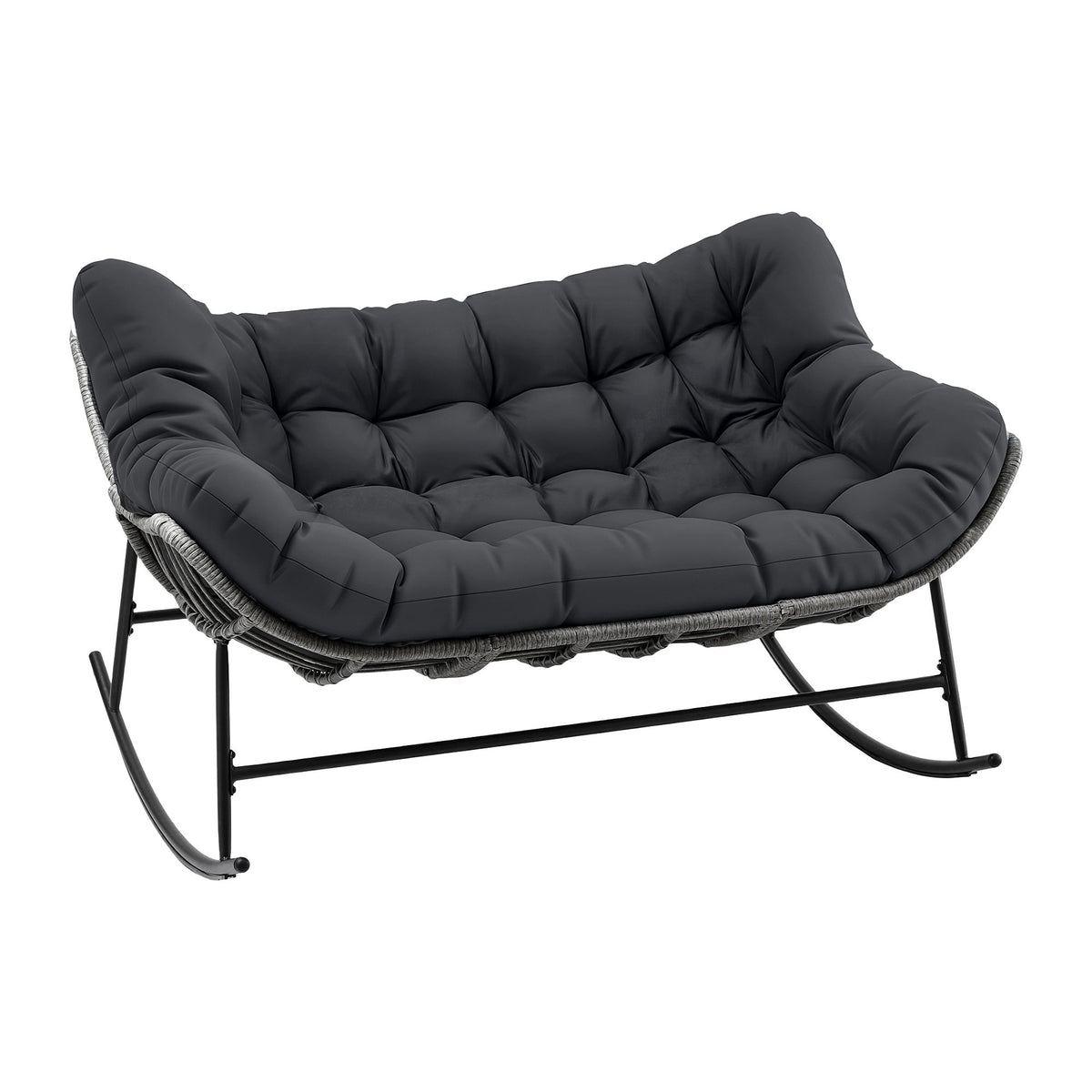 Gardeon Outdoor Rocking Chair Loveseat Wicker 2 Seater Cushion Patio Furniture Grey