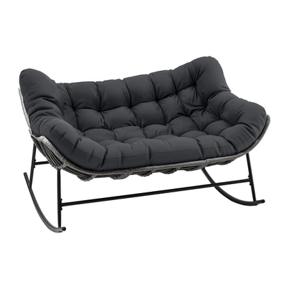 Gardeon Outdoor Rocking Chair Loveseat Wicker 2 Seater Cushion Patio Furniture Grey