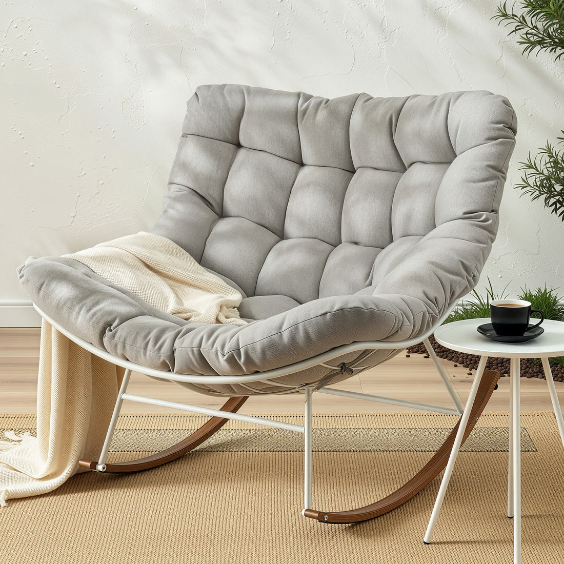 Gardeon Outdoor Rocking Chair Furniture Papasan Recliner Garden Patio Lounge Setting White-Furniture > Outdoor > Outdoor Chairs-PEROZ Accessories