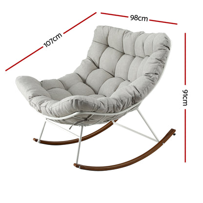 Gardeon Outdoor Rocking Chair Furniture Papasan Recliner Garden Patio Lounge Setting White-Furniture > Outdoor > Outdoor Chairs-PEROZ Accessories