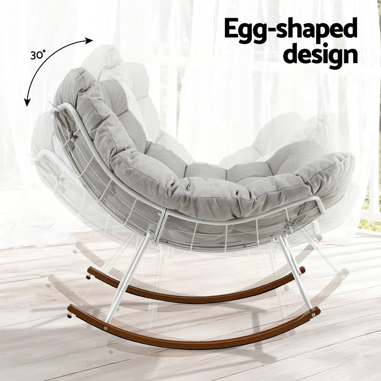Gardeon Outdoor Rocking Chair Furniture Papasan Recliner Garden Patio Lounge Setting White-Furniture > Outdoor > Outdoor Chairs-PEROZ Accessories