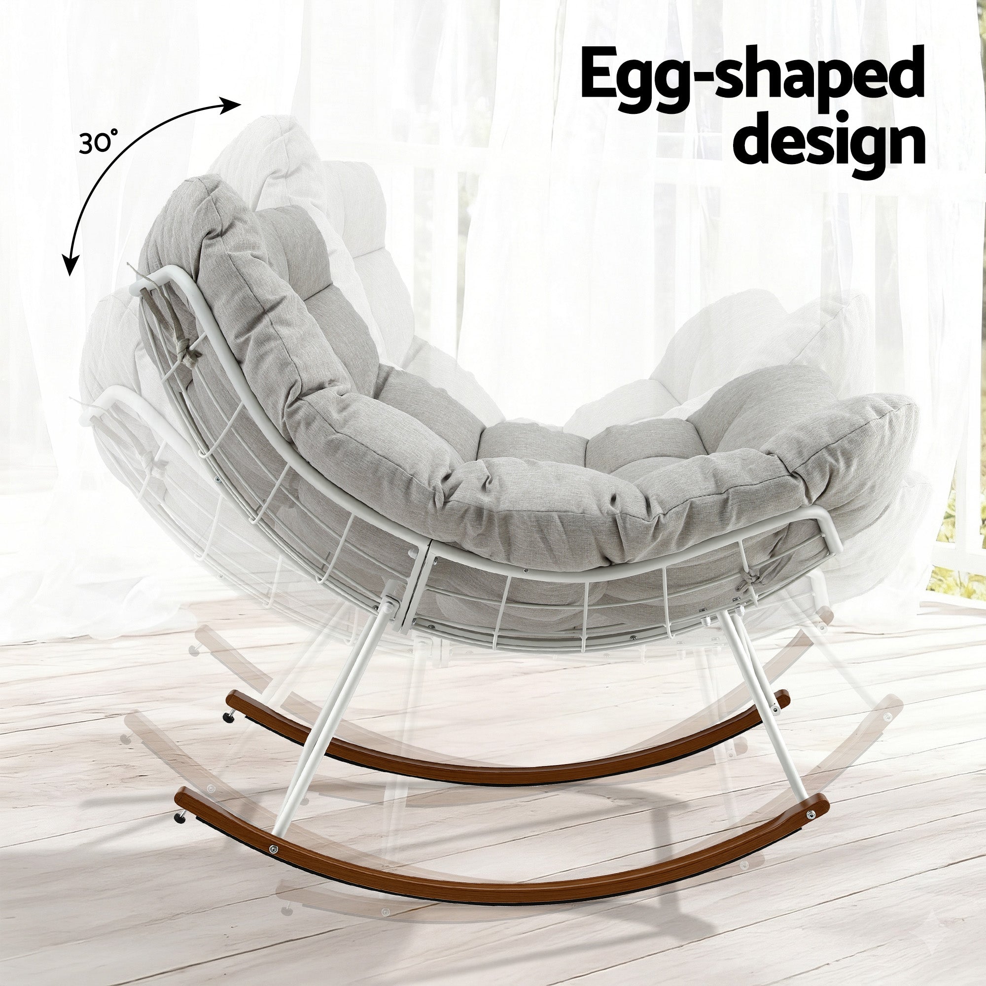 Gardeon Outdoor Rocking Chair Furniture Papasan Recliner Garden Patio Lounge Setting White-Furniture > Outdoor > Outdoor Chairs-PEROZ Accessories
