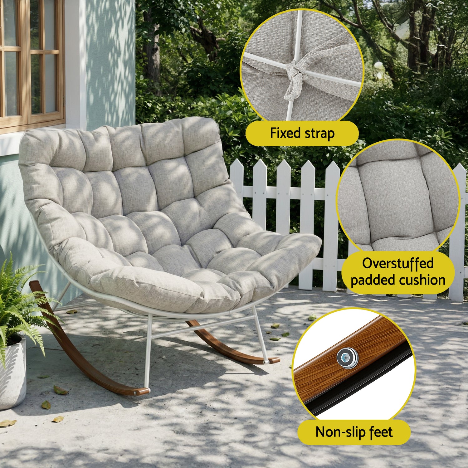 Gardeon Outdoor Rocking Chair Furniture Papasan Recliner Garden Patio Lounge Setting White-Furniture > Outdoor > Outdoor Chairs-PEROZ Accessories