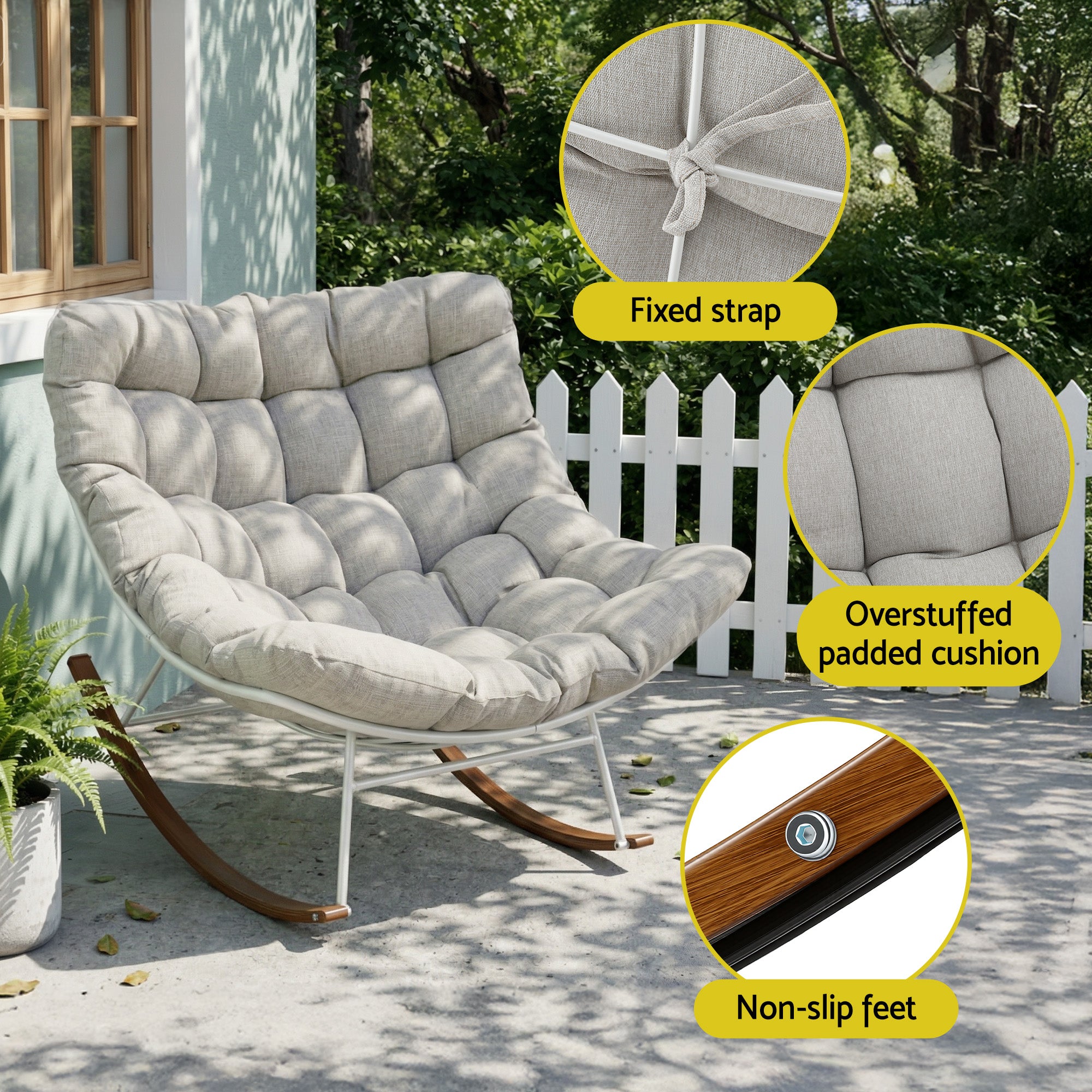 Gardeon Outdoor Rocking Chair Furniture Papasan Recliner Garden Patio Lounge Setting White-Furniture > Outdoor > Outdoor Chairs-PEROZ Accessories
