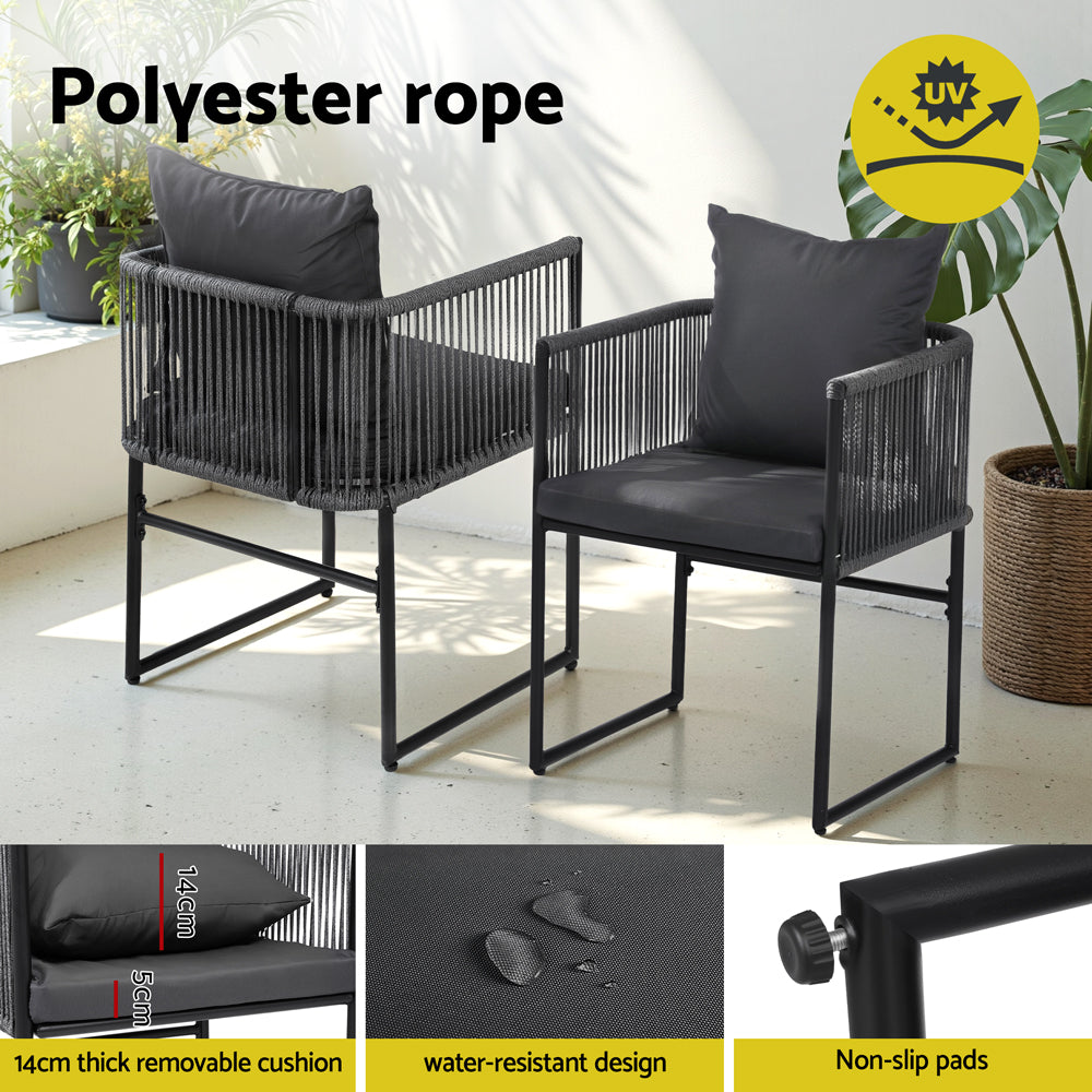 Gardeon 2PC Outdoor Dining Chairs Woven Rope Chair Patio Furniture Garden Steel-Furniture &gt; Outdoor &gt; Outdoor Chairs-PEROZ Accessories