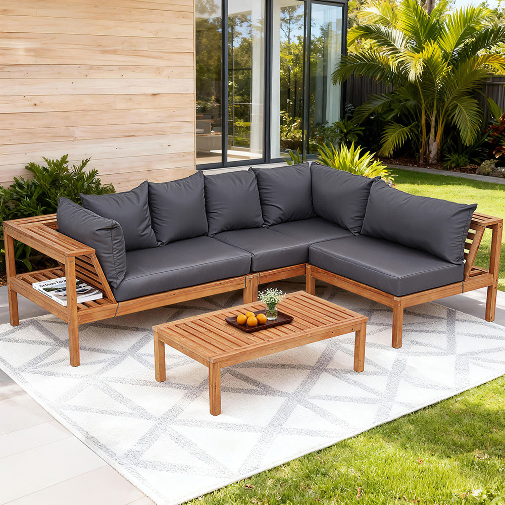 Gardeon 4 Pieces Outdoor Sofa Set 5-Seater Wooden Bench with Built-in Side Table-Furniture > Outdoor > Outdoor Sofas &amp; Lounge Sets-PEROZ Accessories