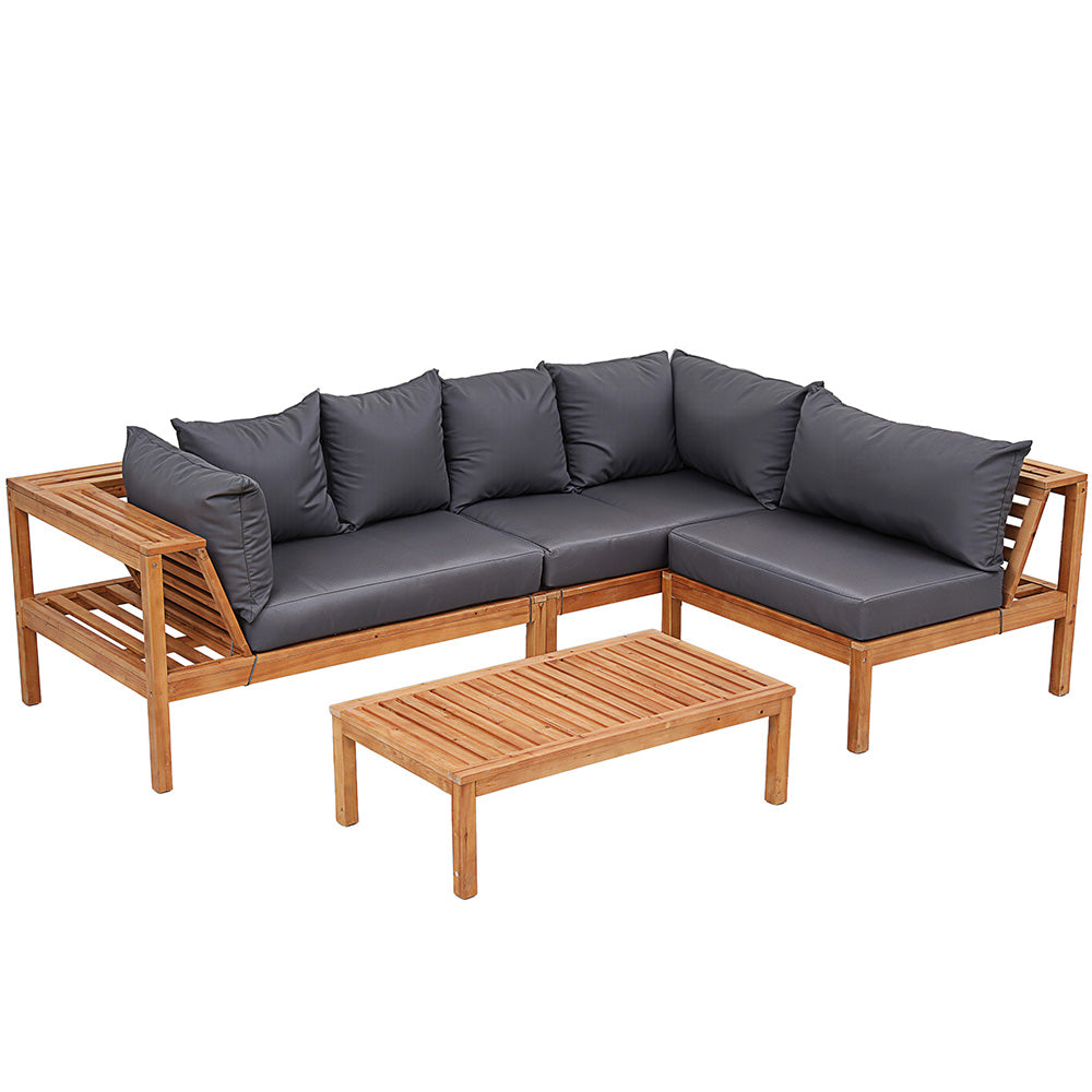 Gardeon 4 Pieces Outdoor Sofa Set 5-Seater Wooden Bench with Built-in Side Table-Furniture > Outdoor > Outdoor Sofas &amp; Lounge Sets-PEROZ Accessories