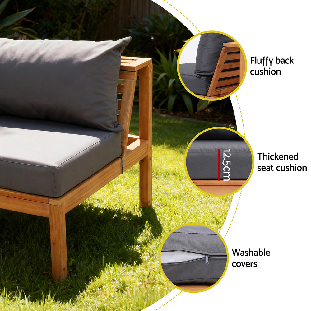 Gardeon 4 Pieces Outdoor Sofa Set 5-Seater Wooden Bench with Built-in Side Table-Furniture > Outdoor > Outdoor Sofas &amp; Lounge Sets-PEROZ Accessories