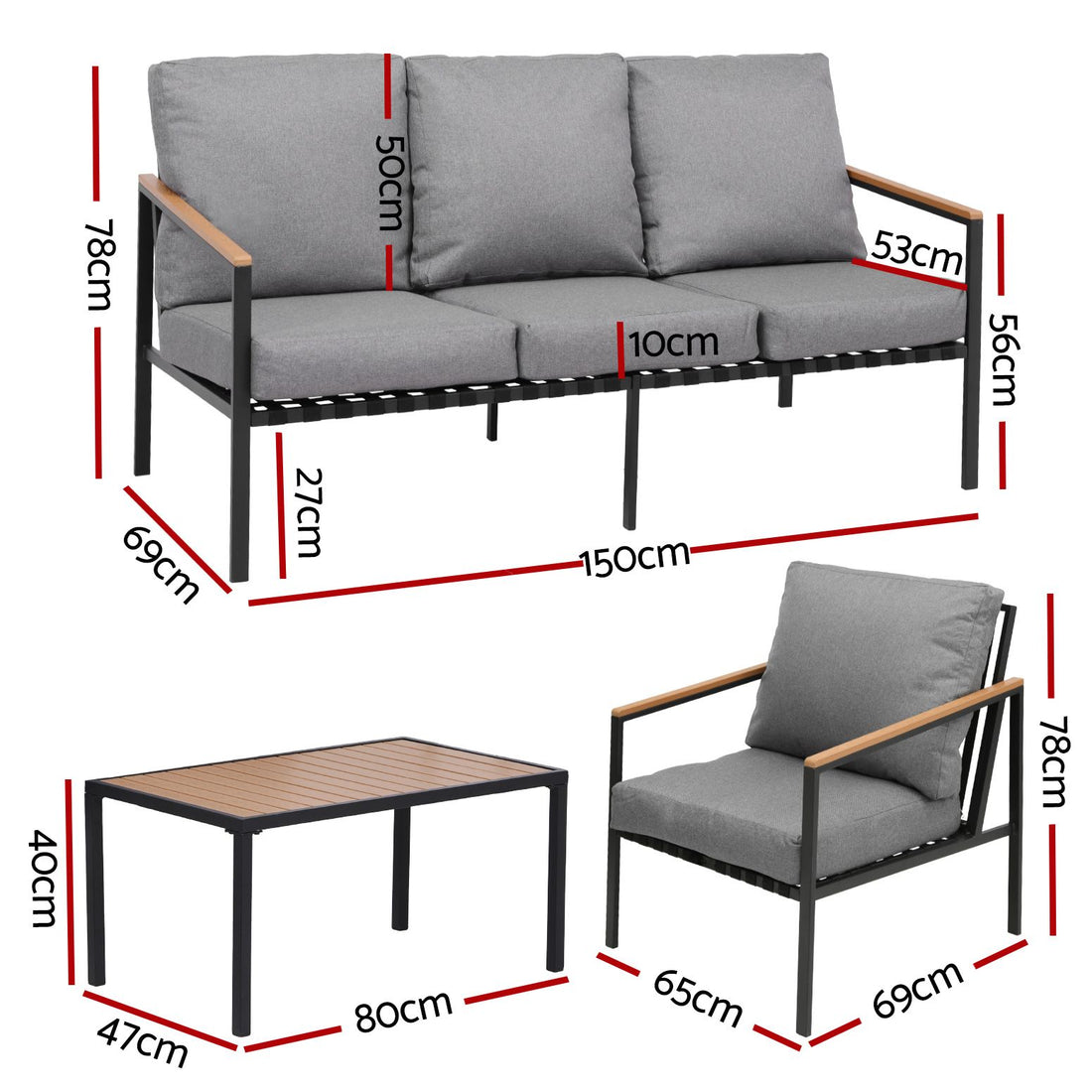 Gardeon 5 Seater Outdoor Sofa Set 4PCS Table Chair Garden Bench Patio Furniture-Furniture > Outdoor > Outdoor Sofas &amp; Lounge Sets-PEROZ Accessories