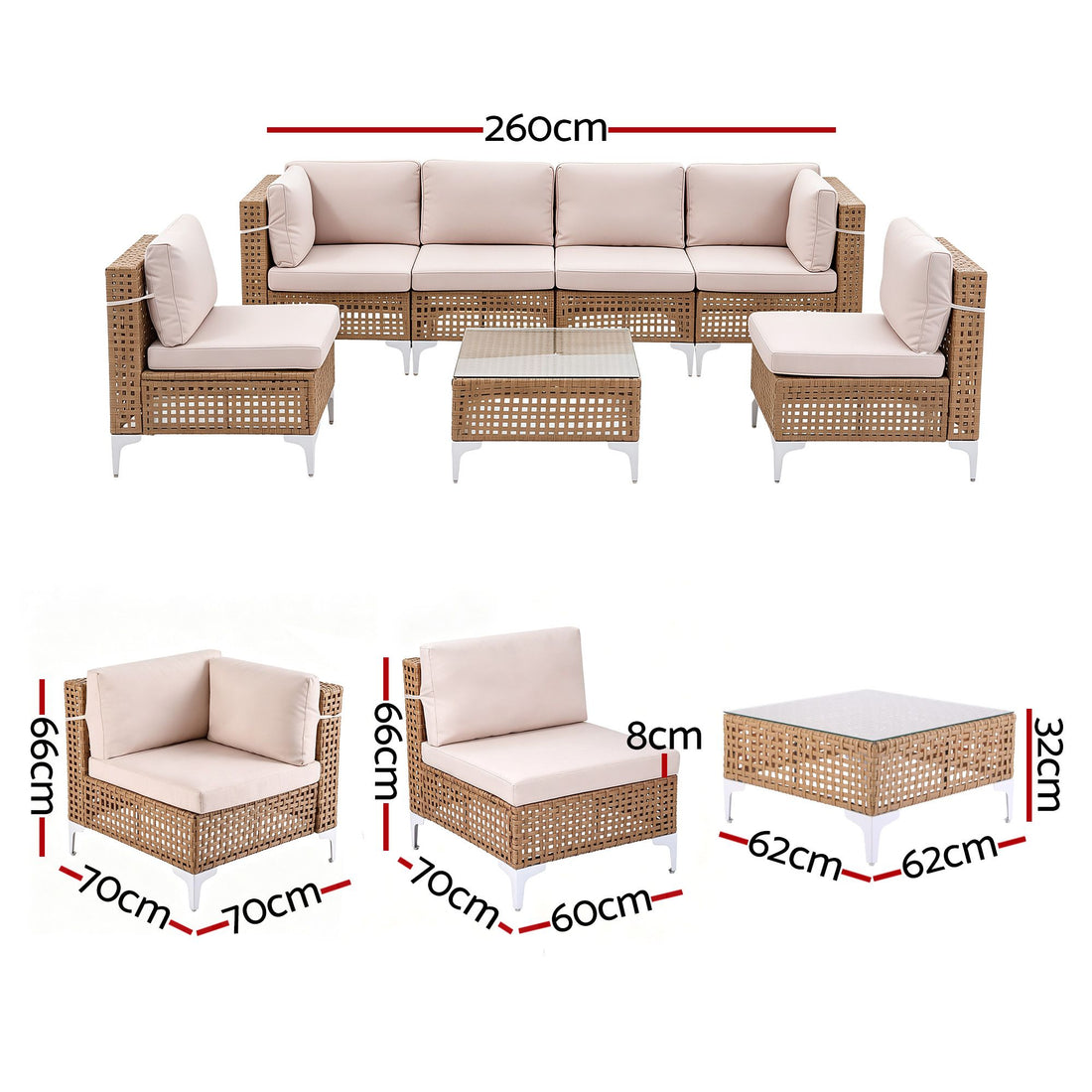 Gardeon 6 Seater Outdoor Sofa Set 7PCS Table Chair Set Garden Rattan Patio Furniture-Furniture > Outdoor > Outdoor Sofas &amp; Lounge Sets-PEROZ Accessories