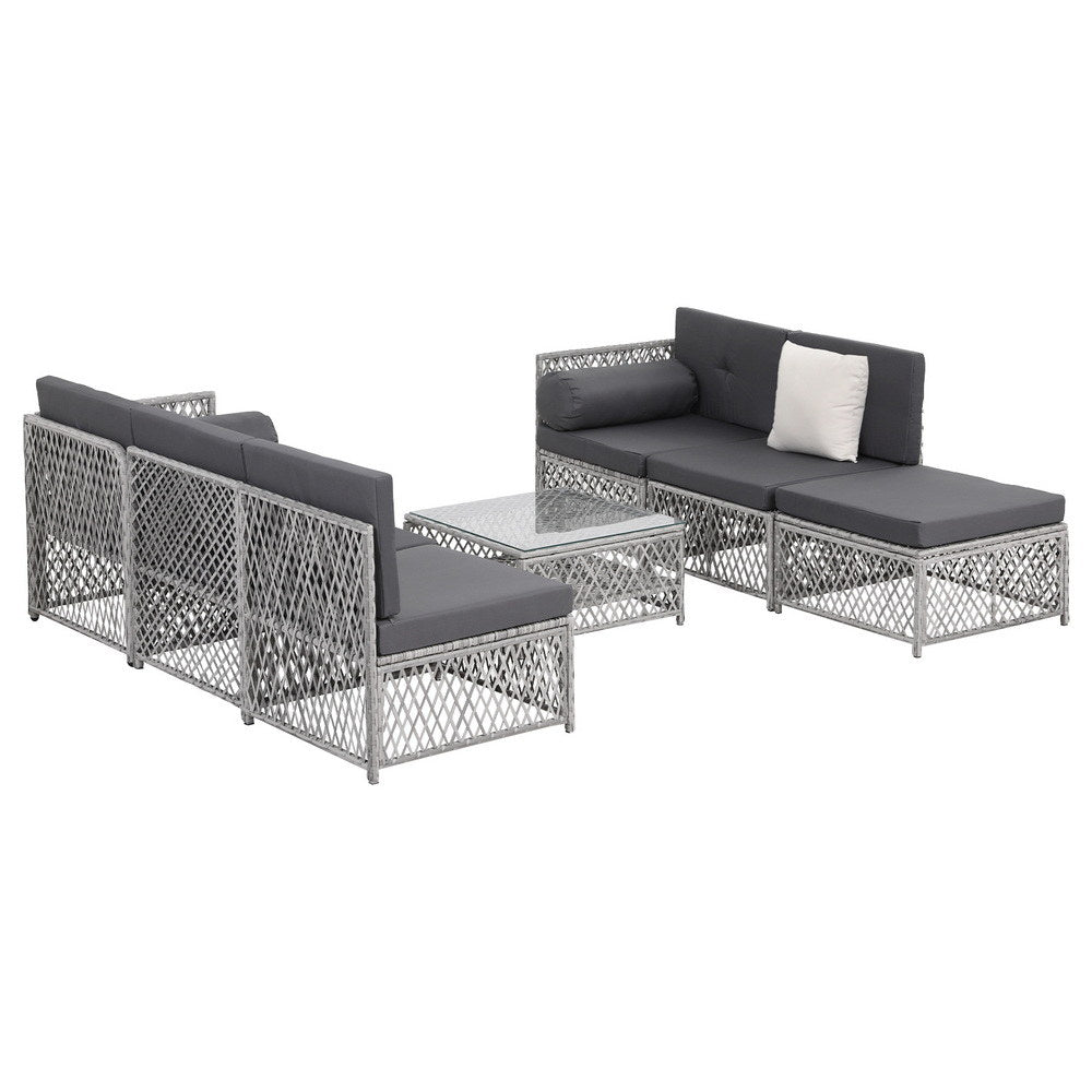 Gardeon 6 Seater Outdoor Sofa Set 7PCS Table Chair Set Garden Rattan Patio Furniture-Furniture &gt; Outdoor &gt; Outdoor Sofas &amp; Lounge Sets-PEROZ Accessories