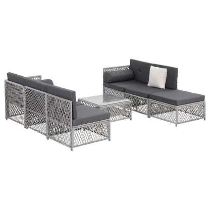 Gardeon 6 Seater Outdoor Sofa Set 7PCS Table Chair Set Garden Rattan Patio Furniture-Furniture &gt; Outdoor &gt; Outdoor Sofas &amp; Lounge Sets-PEROZ Accessories