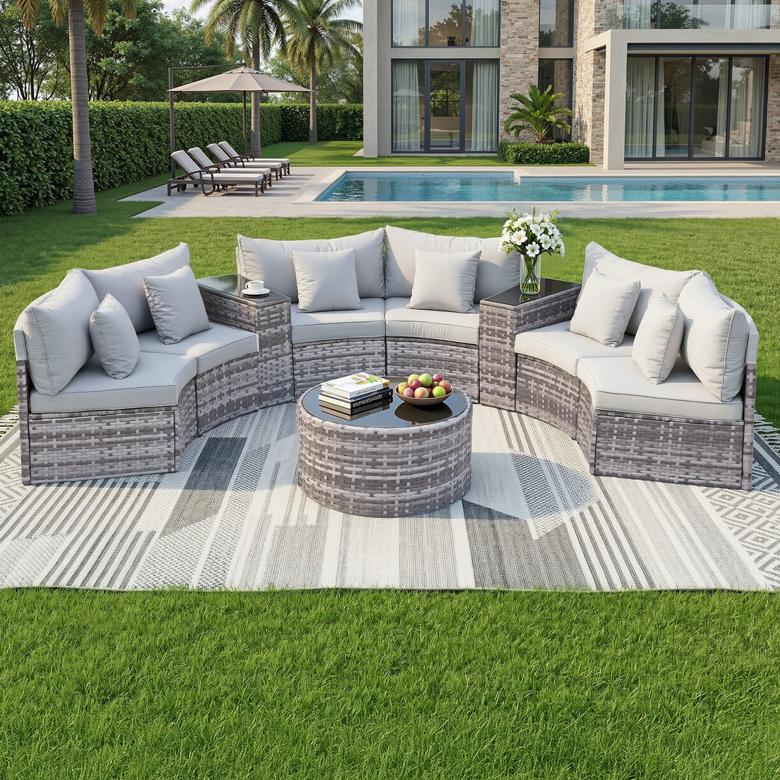 Gardeon 6 Seater Outdoor Sofa Set 9PCS Table Chair Set Garden Rattan Patio Furniture-Furniture > Outdoor > Outdoor Sofas &amp; Lounge Sets-PEROZ Accessories