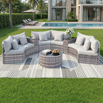 Gardeon 6 Seater Outdoor Sofa Set 9PCS Table Chair Set Garden Rattan Patio Furniture-Furniture > Outdoor > Outdoor Sofas &amp; Lounge Sets-PEROZ Accessories