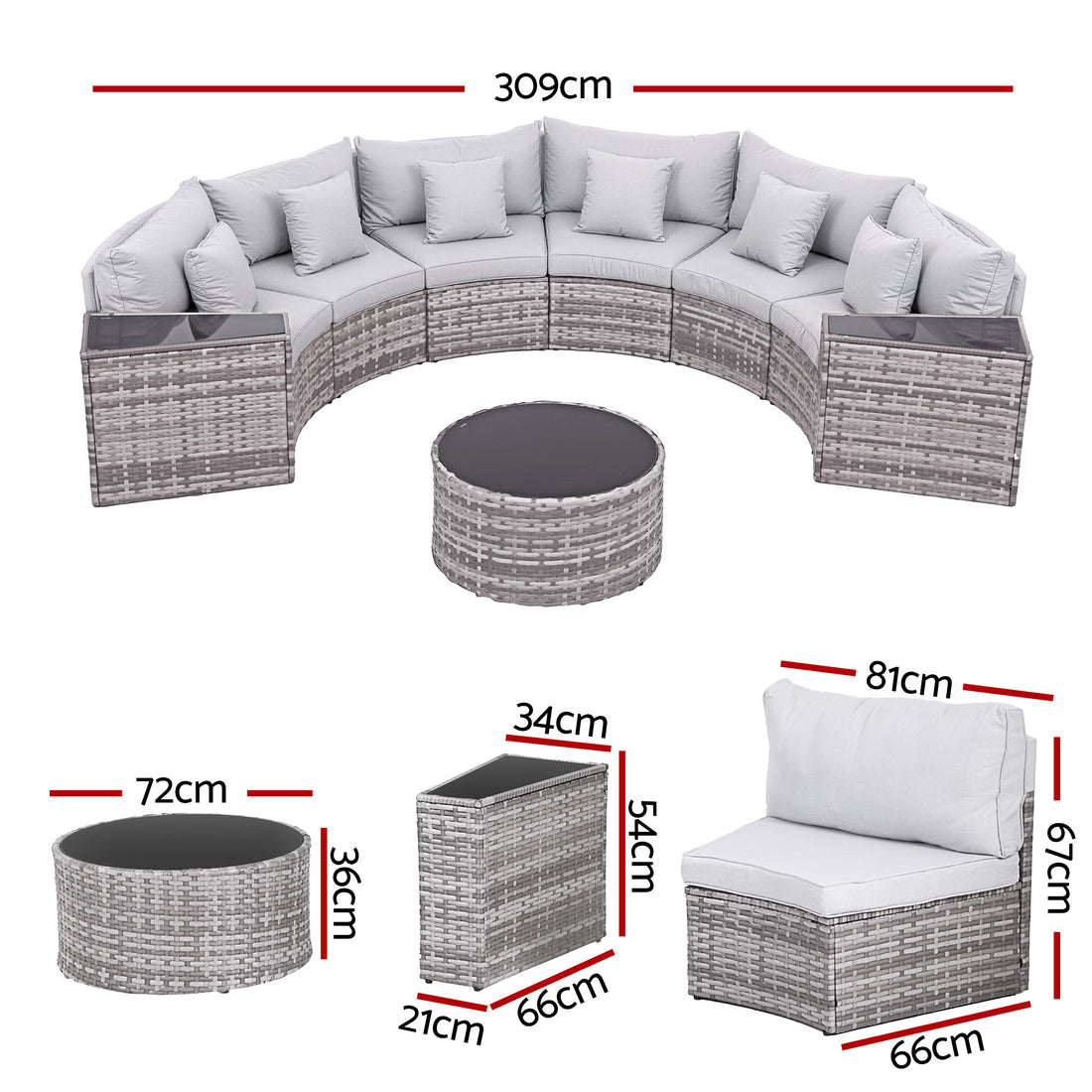 Gardeon 6 Seater Outdoor Sofa Set 9PCS Table Chair Set Garden Rattan Patio Furniture-Furniture > Outdoor > Outdoor Sofas &amp; Lounge Sets-PEROZ Accessories