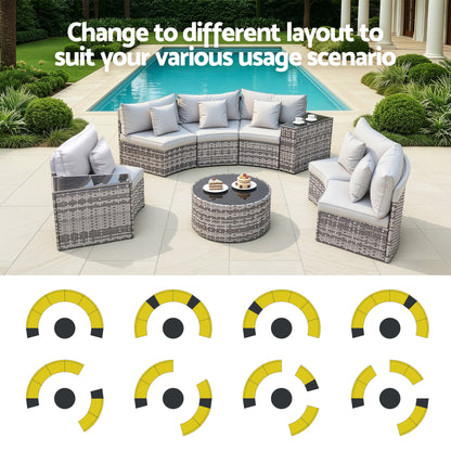 Gardeon 6 Seater Outdoor Sofa Set 9PCS Table Chair Set Garden Rattan Patio Furniture-Furniture > Outdoor > Outdoor Sofas &amp; Lounge Sets-PEROZ Accessories