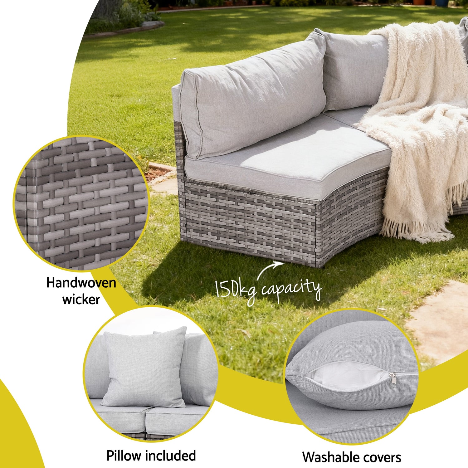 Gardeon 2 PCS Outdoor Sofa Set Rattan Modular Chair Garden Patio Furniture Grey-Furniture > Outdoor > Outdoor Sofas &amp; Lounge Sets-PEROZ Accessories