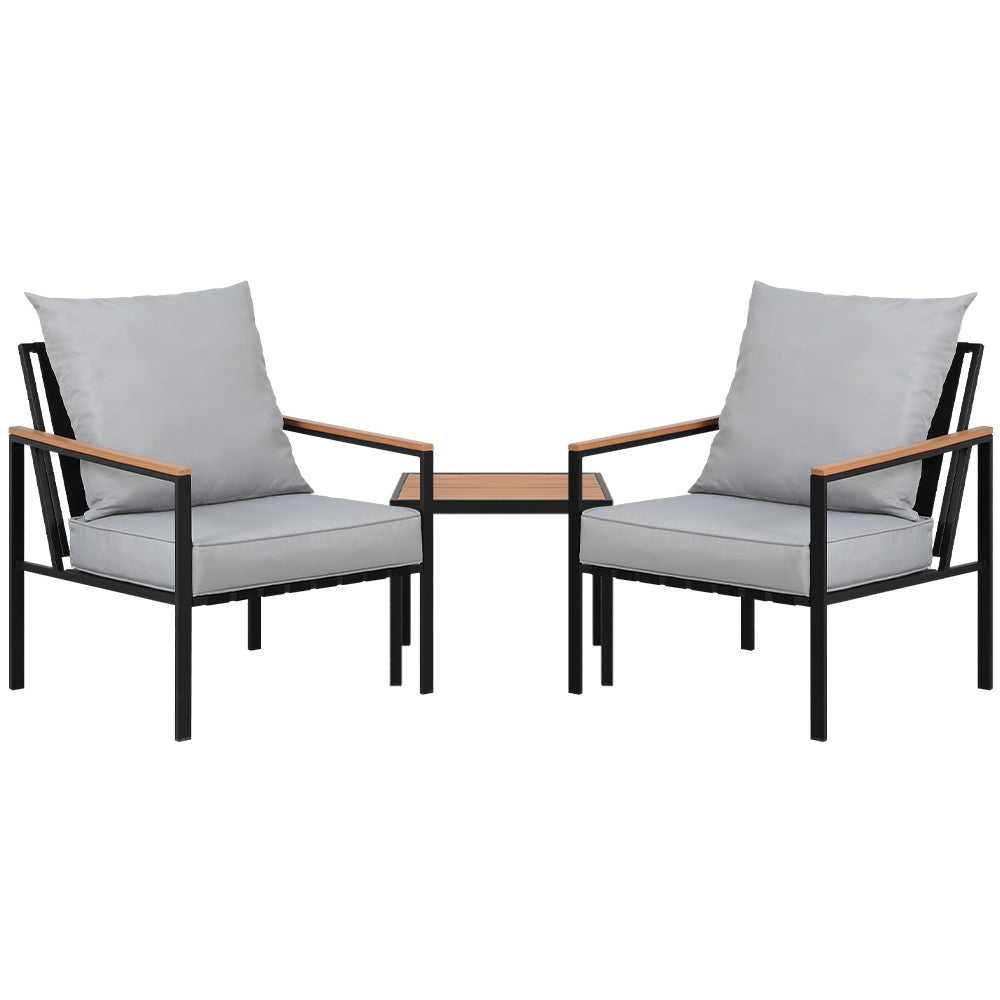 Gardeon 3PC Outdoor Furniture Bistro Set Lounge Setting Chairs Table Patio Black-Outdoor Bistro Sets-PEROZ Accessories