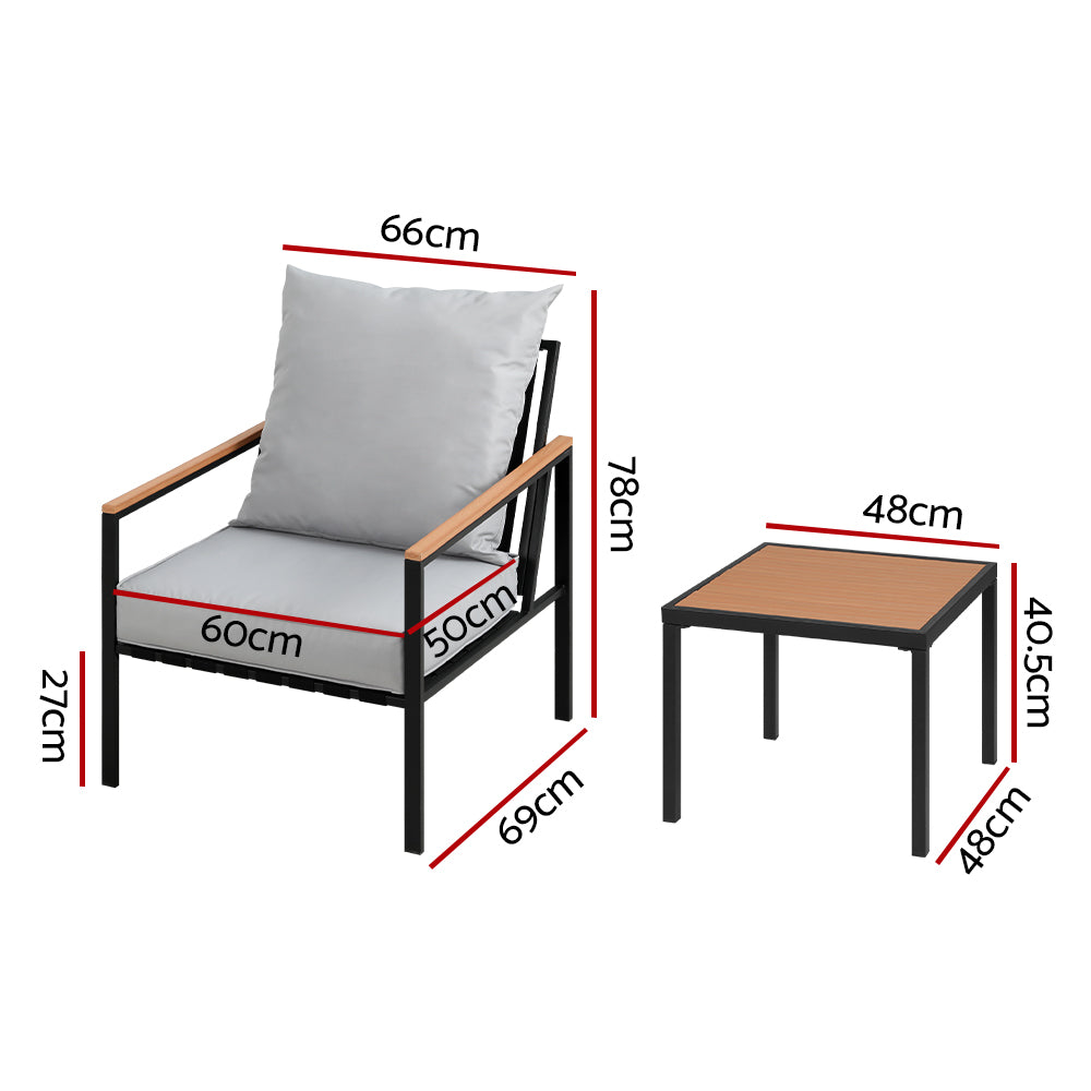 Gardeon 3PC Outdoor Furniture Bistro Set Lounge Setting Chairs Table Patio Black-Outdoor Bistro Sets-PEROZ Accessories