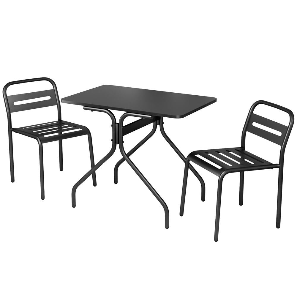 Gardeon 3PC Outdoor Bistro Set Patio Furniture Steel Table and Chairs Black-Furniture &gt; Outdoor &gt; Outdoor Dining Sets-PEROZ Accessories