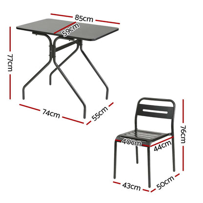 Gardeon 3PC Outdoor Bistro Set Patio Furniture Steel Table and Chairs Black-Furniture &gt; Outdoor &gt; Outdoor Dining Sets-PEROZ Accessories